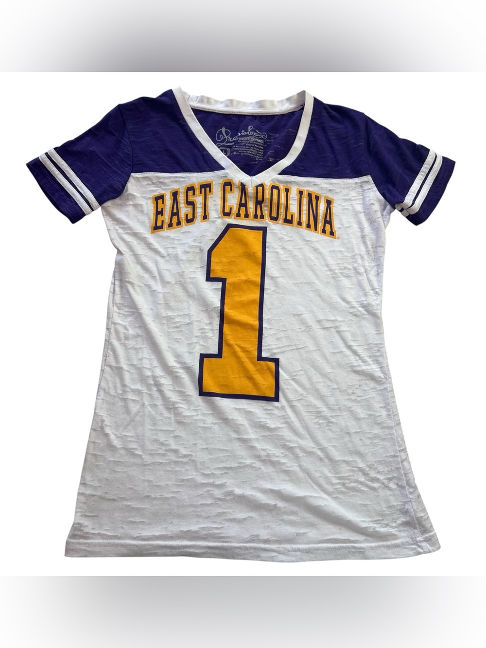 Pressbox ECU East Carolina Pirates Women’s V-Neck Jersey T-Shirt White size L